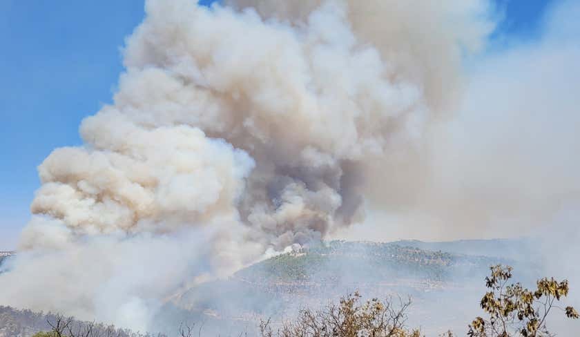 O incêndio em Jerusalém continua, no Monte Eitan, a oeste de Jerusalém, na segunda-feira. Crédito: Ariel Kedem / Autoridade de Parques e Natureza de Israel