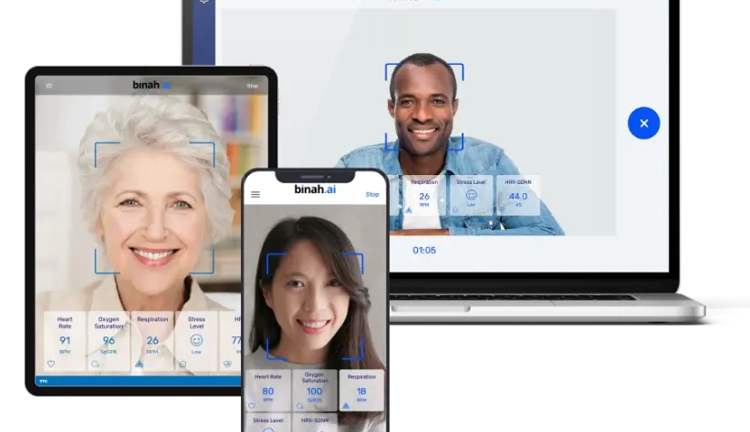 O sistema da Binah.ai pode funcionar em um telefone, tablet ou laptop. (Crédito da Foto: BINAH.AI)